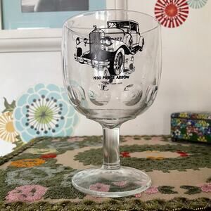 Vintage Pierce Arrow Goblet Glass, 1970s Clear Thumbprint Barware w Black Logo